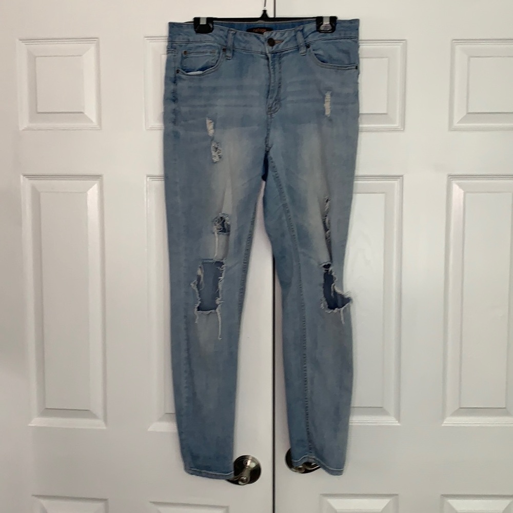 Distressed Mid-Rise Boyfriend Jeans